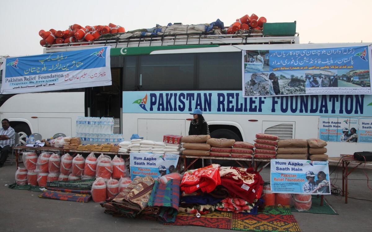 Donations collected in Karachi, Pakistan, for earthquake victims.