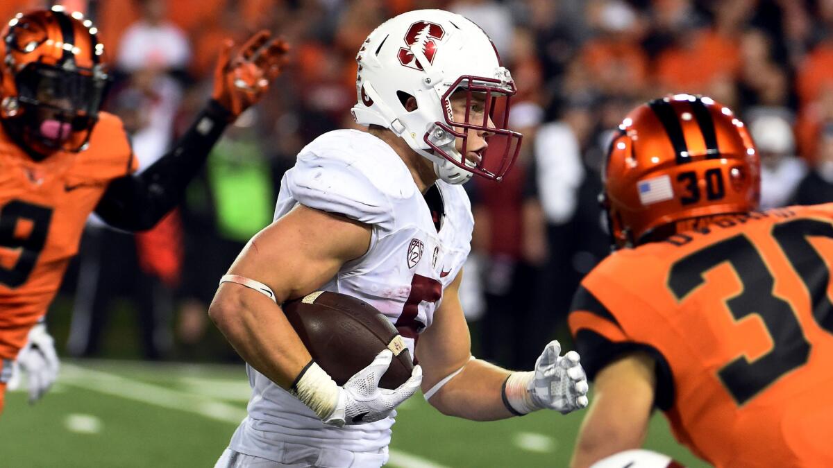 Stanford running back Christian McCaffrey finds room to run against Oregon State during a win Sept. 25.