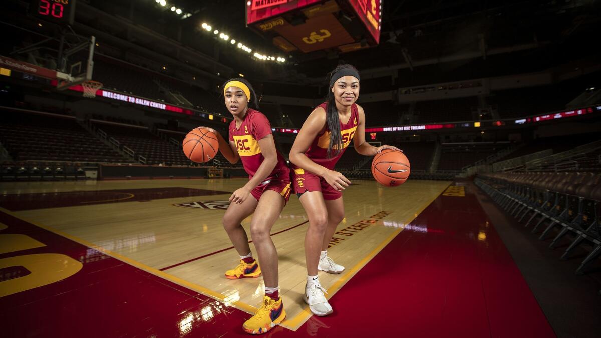 The Moore sisters, Minyon, left, and Mariya, right, are key members of the USC women's basketball team.