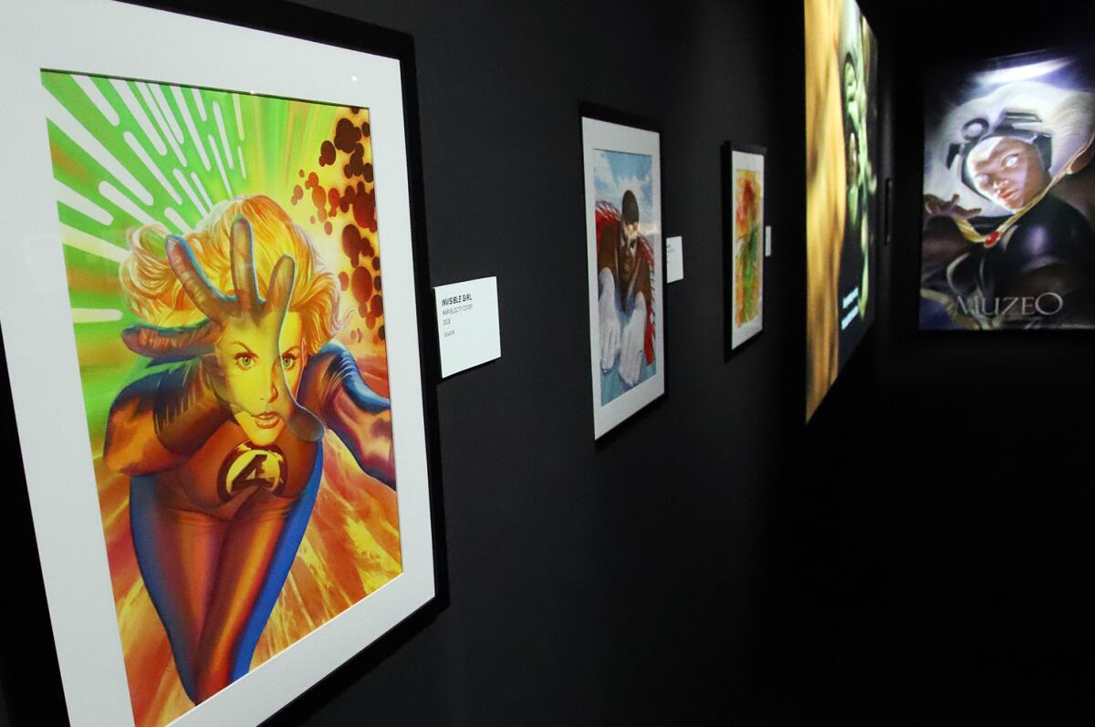 Alex Ross' drawing of "Invisible Girl" on display in "Marvelocity: The Art of Alex Ross" at the Muzeo.