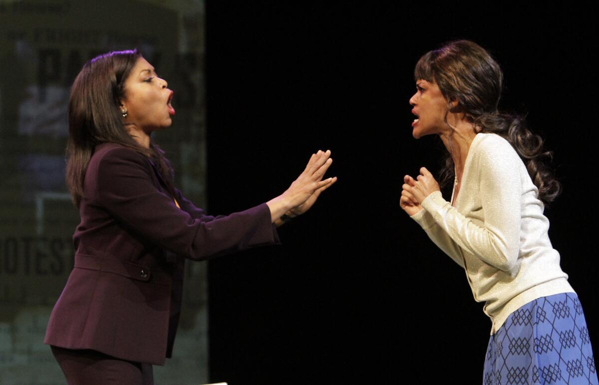 Taraji P. Henson, left, and Kristy Johnson in the dress rehearsal of the play "Above the Fold."