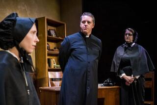 Juliana Scheding, AJ Knox and Kym Pappas in New Village Arts' "Doubt: A Parable."