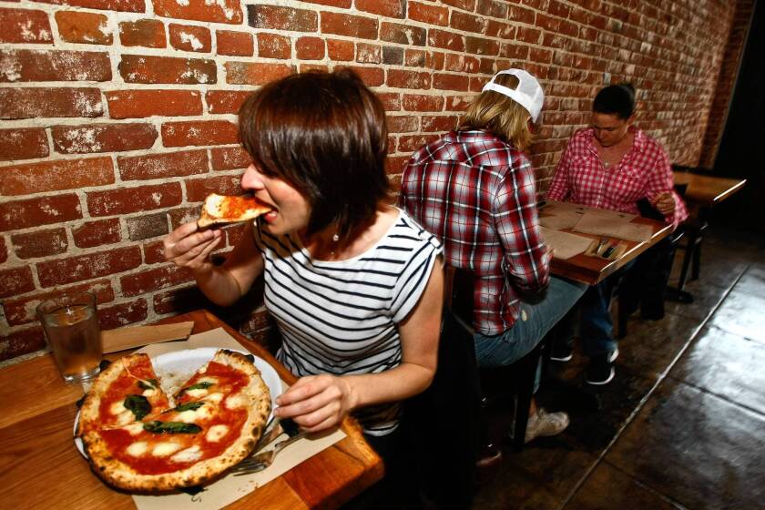 The Margherita pizza at Mother Dough in Los Feliz is made with bufala mozzarella, San Marzano tomato sauce and basil.