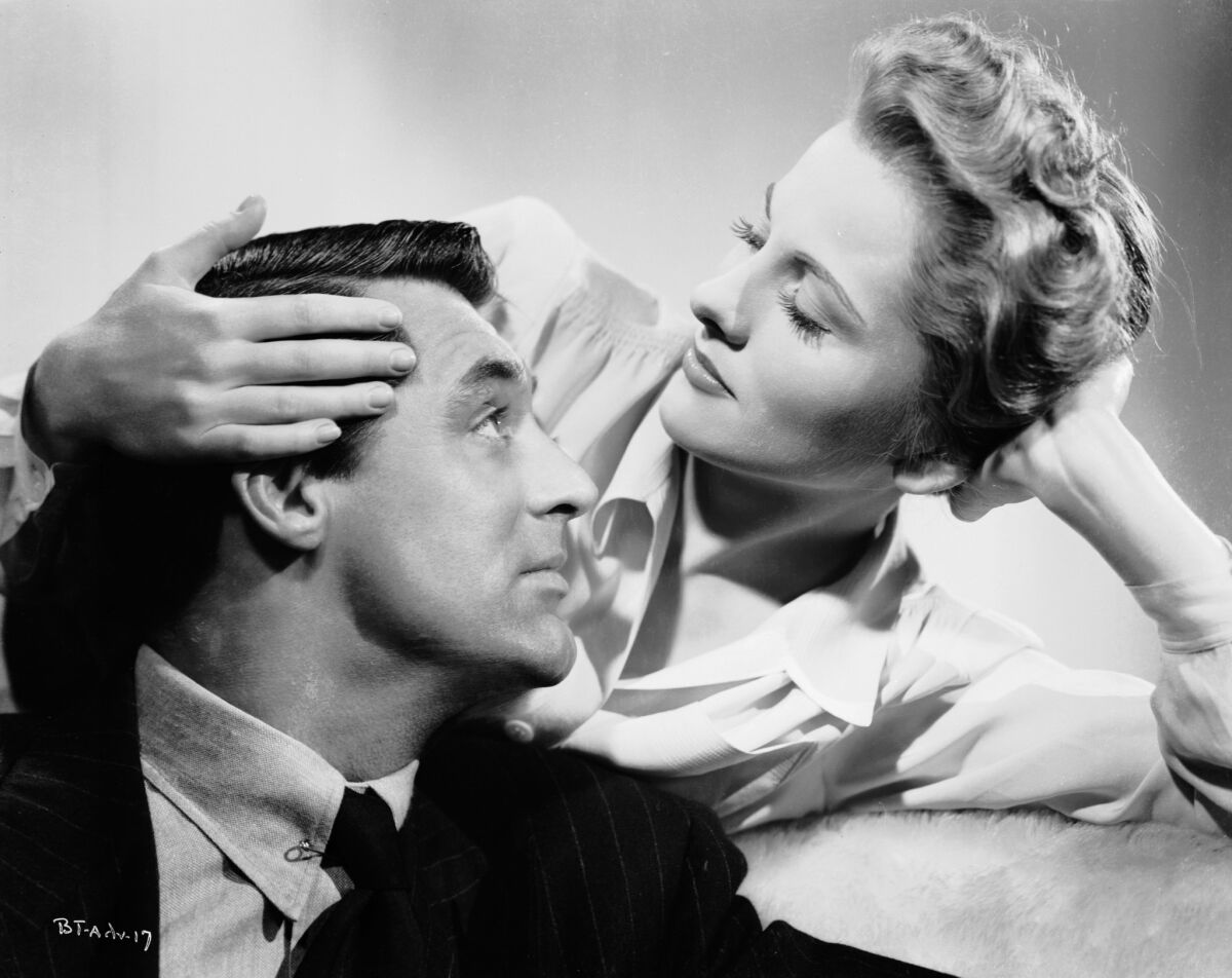 Joan Fontaine is married to the charming but untrustworthy Cary Grant in '"Suspicion," directed by Alfred Hitchcock.