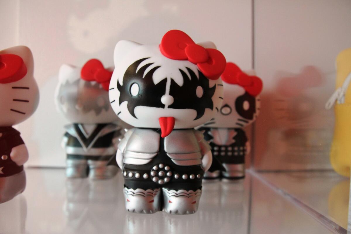 KISS-themed dolls on display as part of the Hello Kitty retrospective at Los Angeles' Japanese American National Museum, because too much Hello Kitty is never enough.