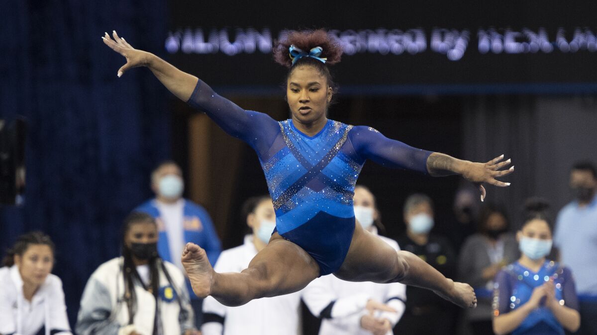 UCLA gymnast Jordan Chiles performs her floor routine. 