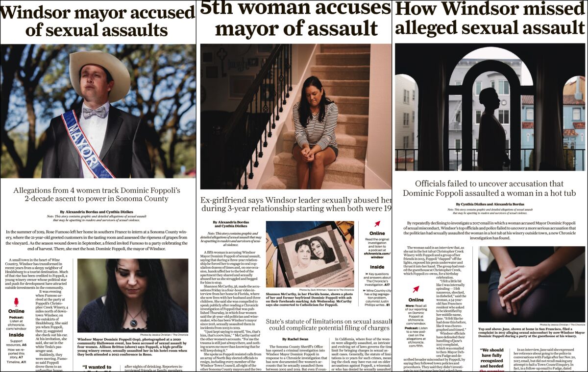Front pages of the San Francisco Chronicle.