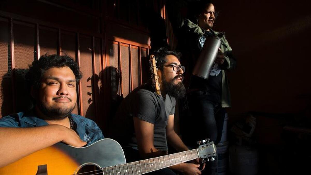 Thee Commons band members, from left, David Pacheco, Jose Rojas and Rene Pacheco. The Boyle Heights band is one of several Latino groups playing at the 2017 Coachella Valley Music and Arts Festival.