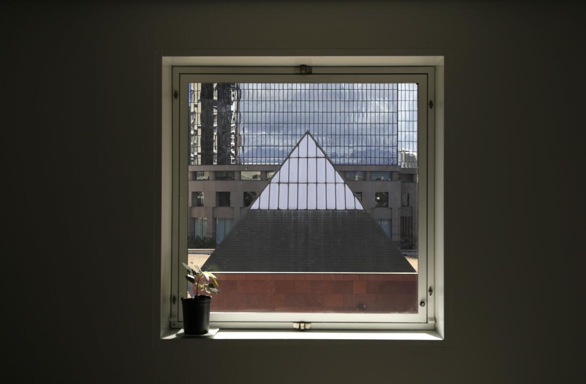 A view of one of the pyramid skylights at MOCA Grand.