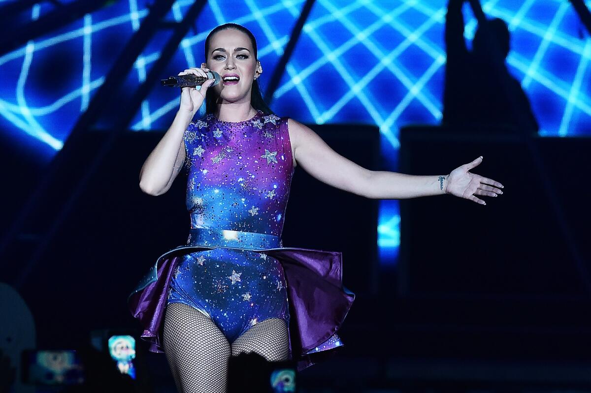 Katy Perry performs at the gala dinner for Dubai International Airport's air show to launch the new musicDXB. The invitation-only dinner was held at Atlantis the Palm hotel on Tuesday.