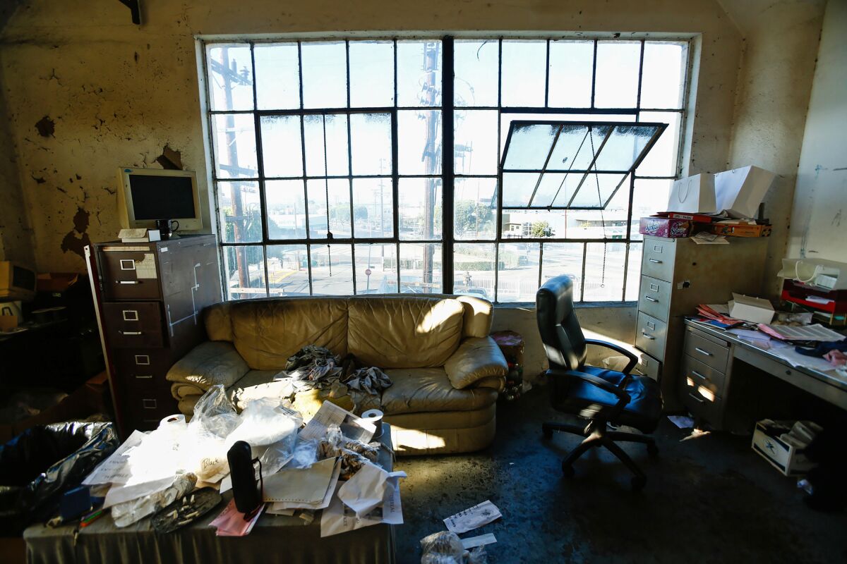 An office of a sewing factory in downtown Los Angeles. 