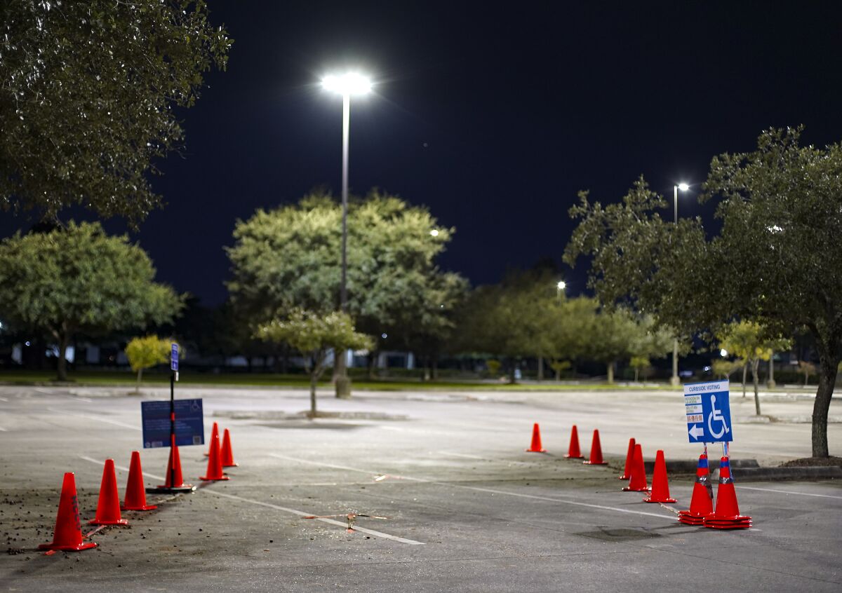 A car-side voting location is empty at Prairie View A&M University Northwest polling station in Houston .