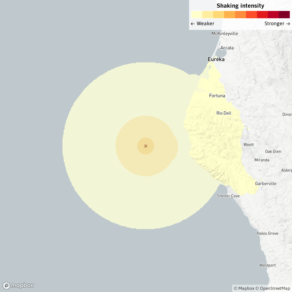 A map showing the epicenter off the Northern California coast.