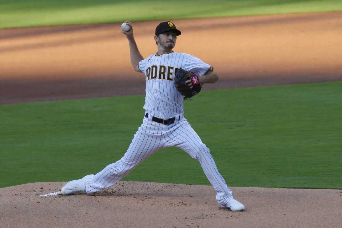 Padres starting pitcher Zach Davies delivers against the Diamondbacks on Friday.