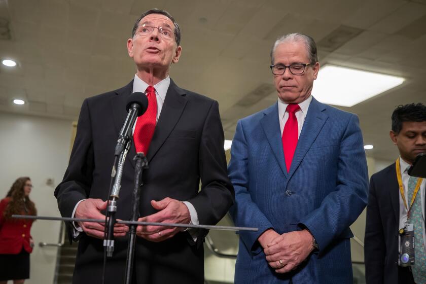Mandatory Credit: Photo by ERIK S LESSER/EPA-EFE/REX (10543734cg) Republican Senators John Barrasso (L) of Wyoming and Mike Braun (R) of Indiana speak to the media during a recess in the proceedings during the second week of the impeachment trial of US President Donald J. Trump in the Senate at the US Capitol in Washington, DC, USA, 30 January 2020. Senators pose questions to House Impeachment Managers and the President's defense team for a second day. Senate impeachment trial of US President Donald J. Trump, Washington, USA - 30 Jan 2020 ** Usable by LA, CT and MoD ONLY **