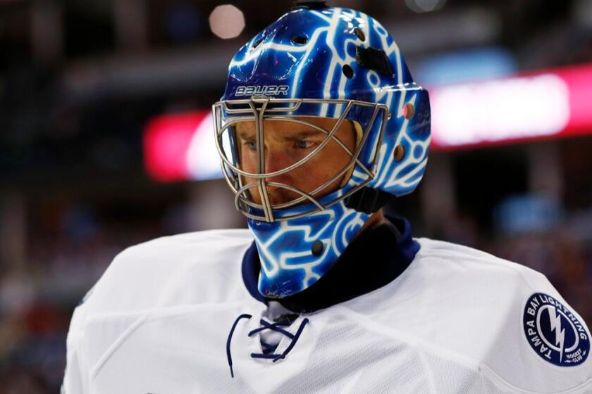 Goalie Ben Bishop is shown in a game against the Colorado Avalanche on Feb. 19.