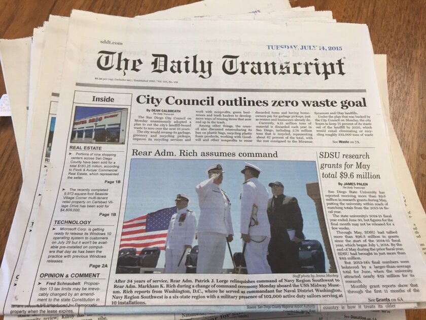 San Diego Daily Transcript going out of print - The San Diego Union-Tribune