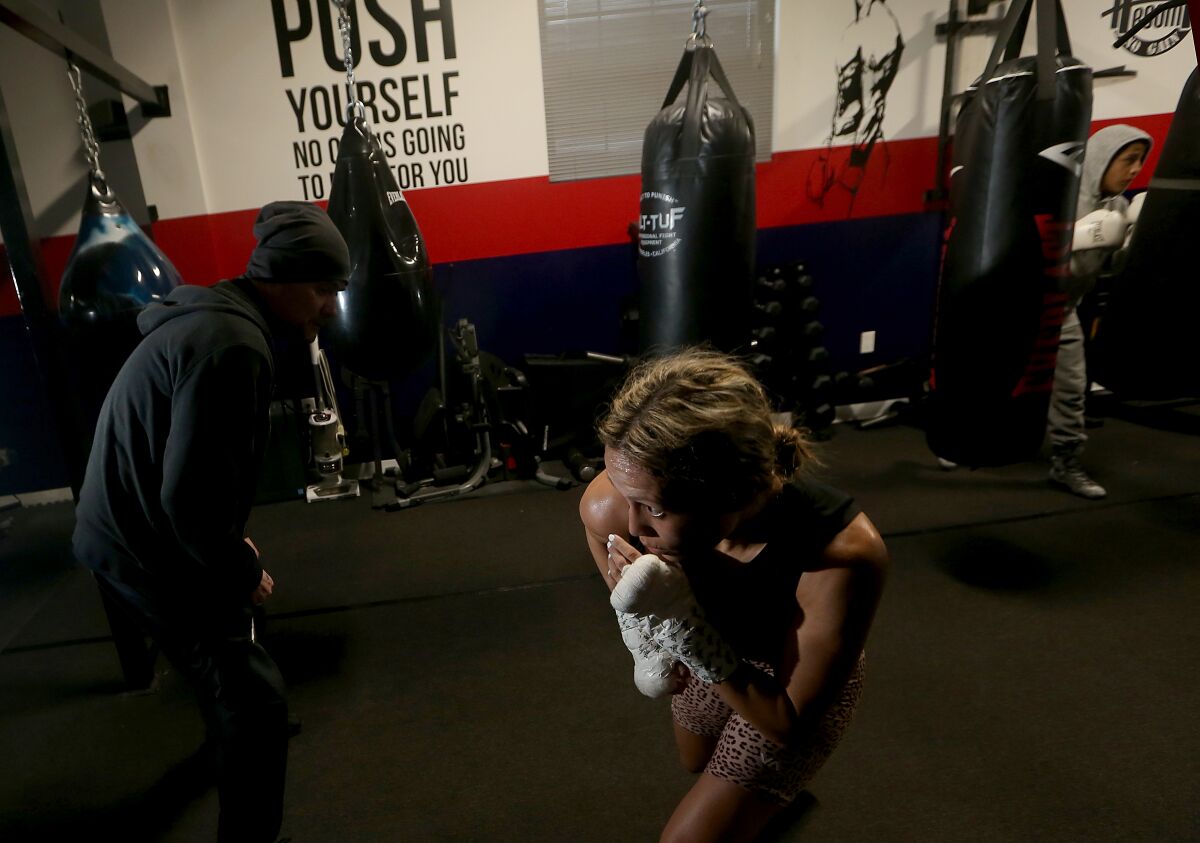 Seniesa Estrada works out at a nondescript gym in Bell Gardens.