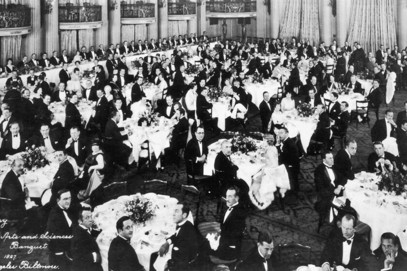 The Academy of Motion Picture Arts and Sciences, seen here at its first organizational meeting in 1927, remains largely white and male.