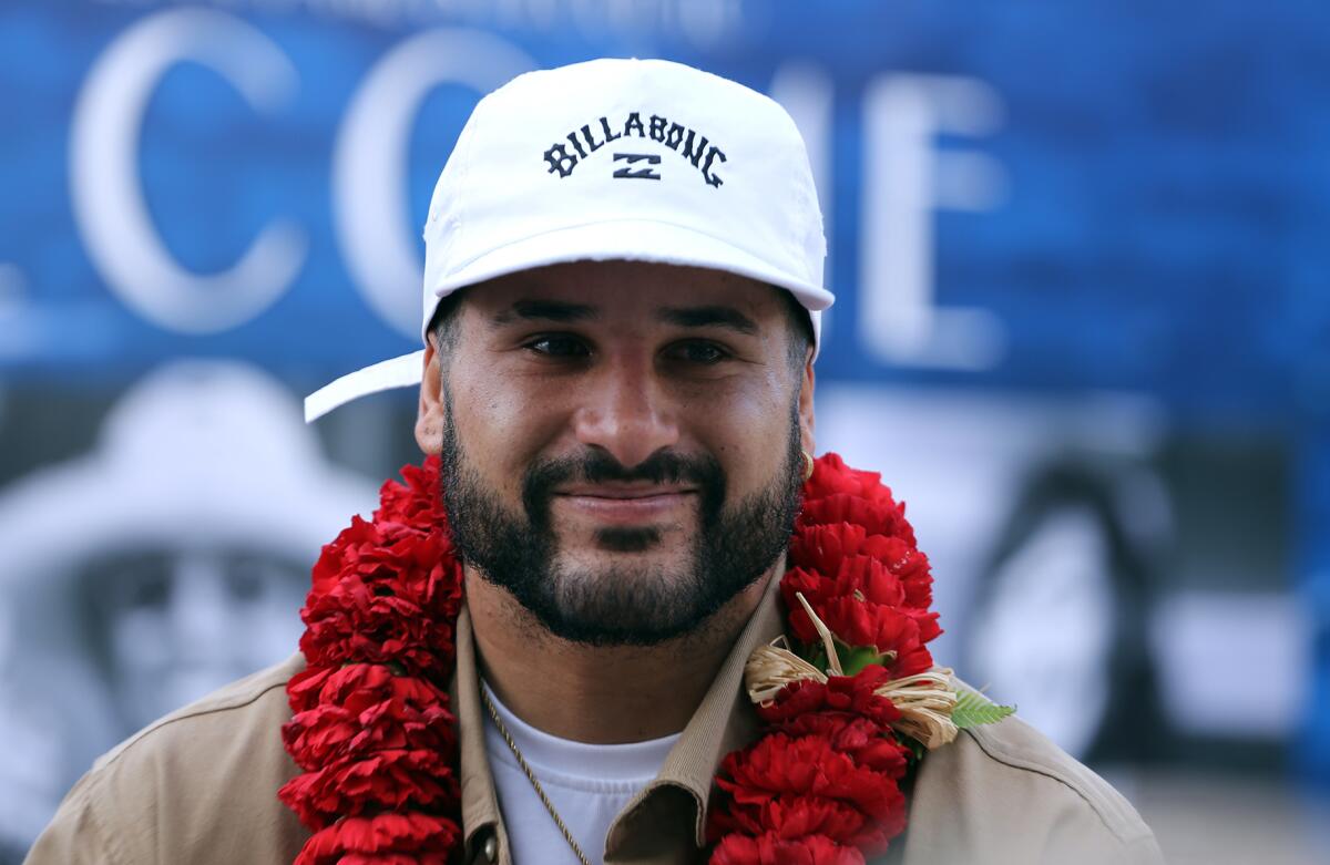 Italo Ferreira is overwhelmed with emotion while being inducted into the Surfers' Hall of Fame on Friday.