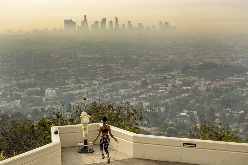 Wildfire smoke drifts through Los Angeles in September 2020.