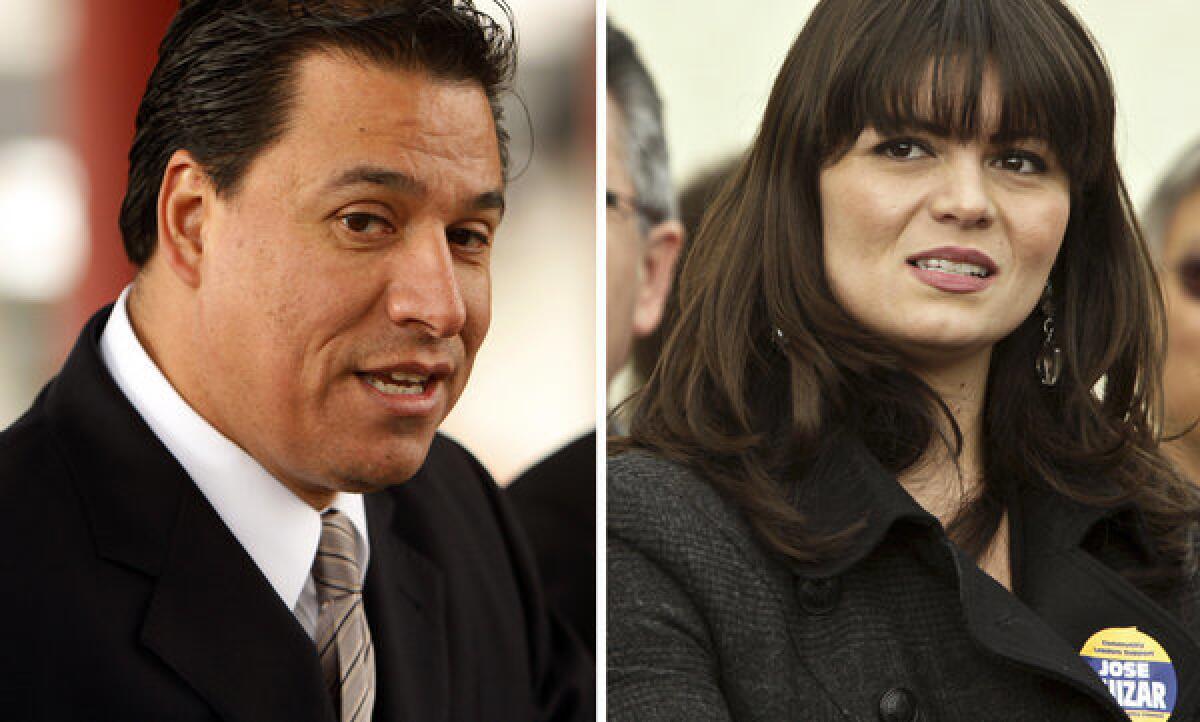 A Feb. 15, 2012, photo of Los Angeles City Councilman Jose Huizar and a Jan. 8, 2010, image of his then-deputy chief of staff, Francine Godoy. Huizar has denied allegations in a complaint against him by Godoy.