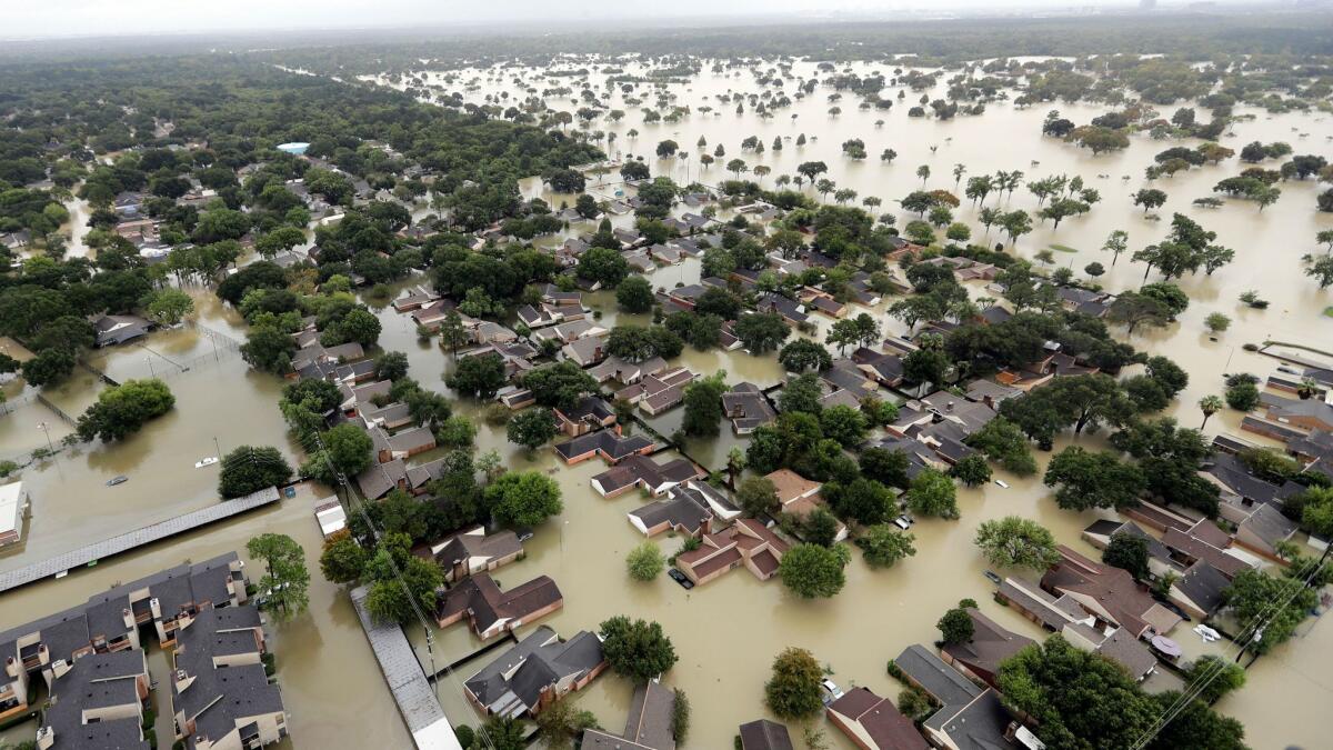 A neighborhood in Houston is flooded after Hurricane Harvey on Aug. 29.