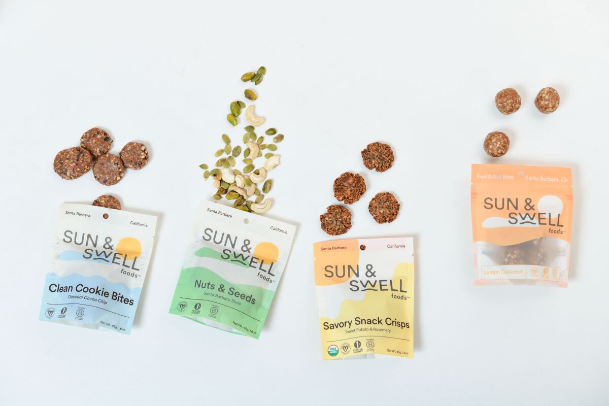 Sun & Swell Foods has crisps made from cashews, sweet potato and flax, and cookies from dates, cashews, oats and cacao.