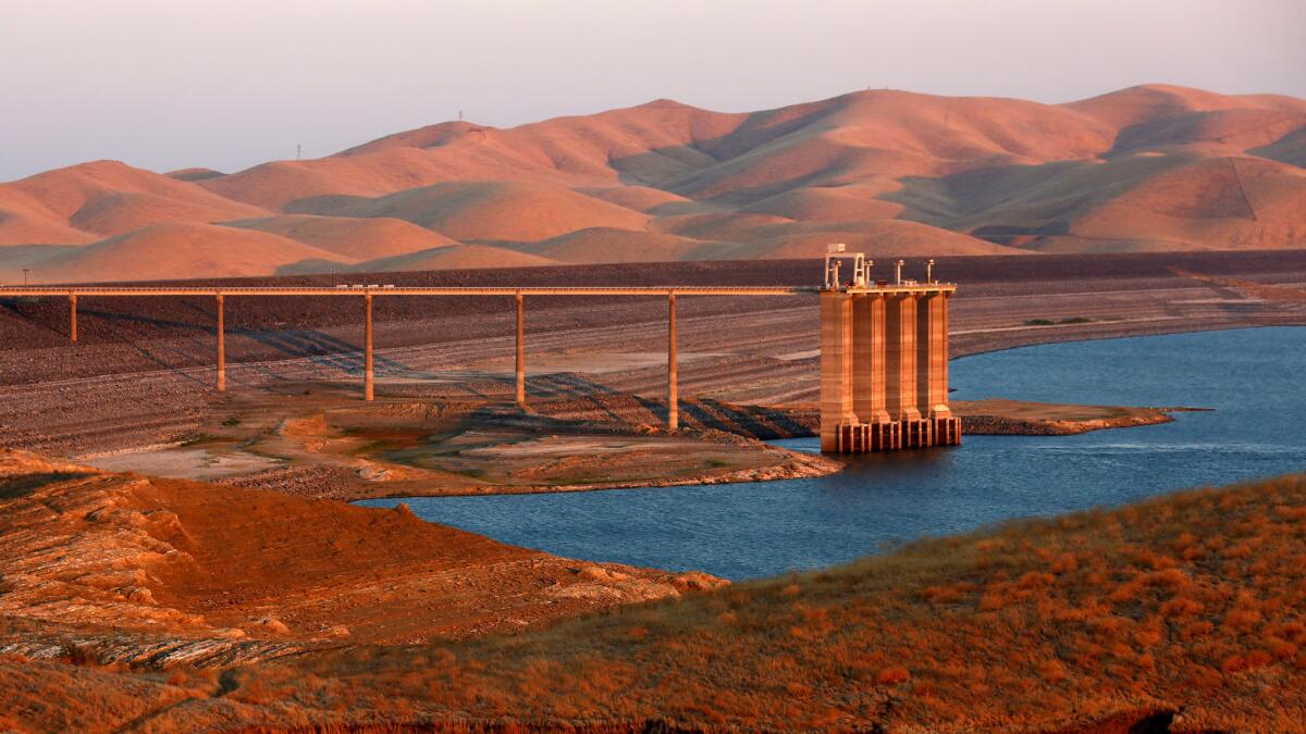 The San Luis Reservoir along California 152, a key part of Silicon Valley's water supply, is only 10% full, its lowest level in 27 years.