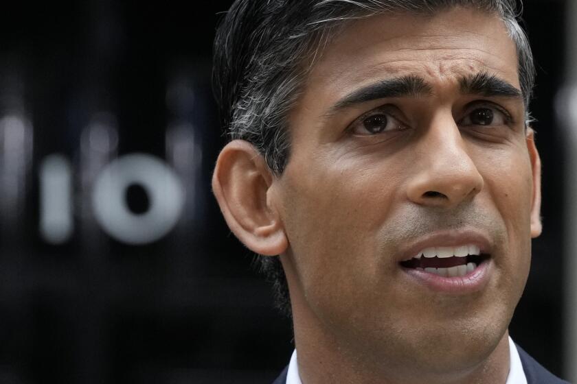 FILE - New British Prime Minister Rishi Sunak speaks at Downing Street in London, Tuesday, Oct. 25, 2022, after returning from Buckingham Palace where he was formally appointed to the post by Britain's King Charles III. (AP Photo/Frank Augstein, File)