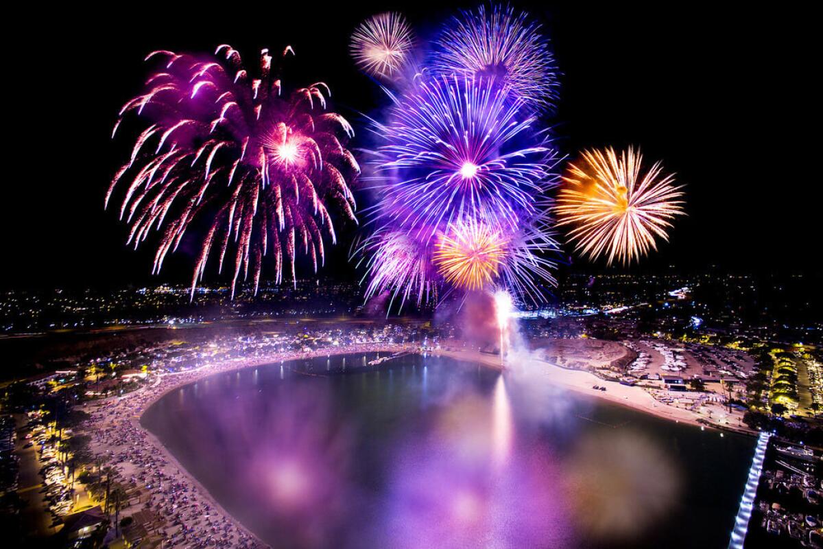 Fireworks over the Back Bay in Newport Beach.