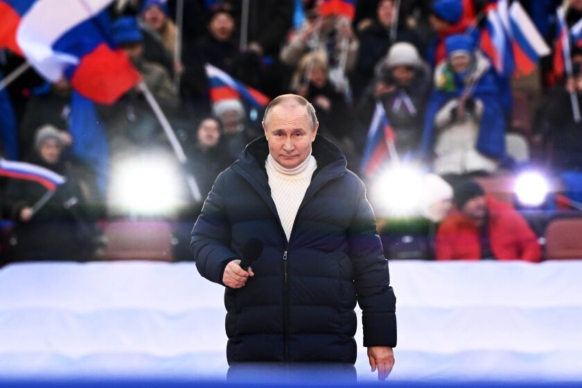 Russian President Vladimir Putin during a recent pro-war rally in Moscow.