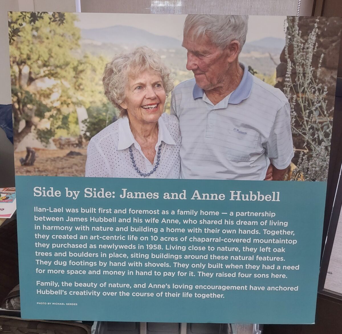 “Seeking Beauty: Jim's Gift” tells the story of artist James Hubbell, who is shown on this poster with his wife, Anne.
