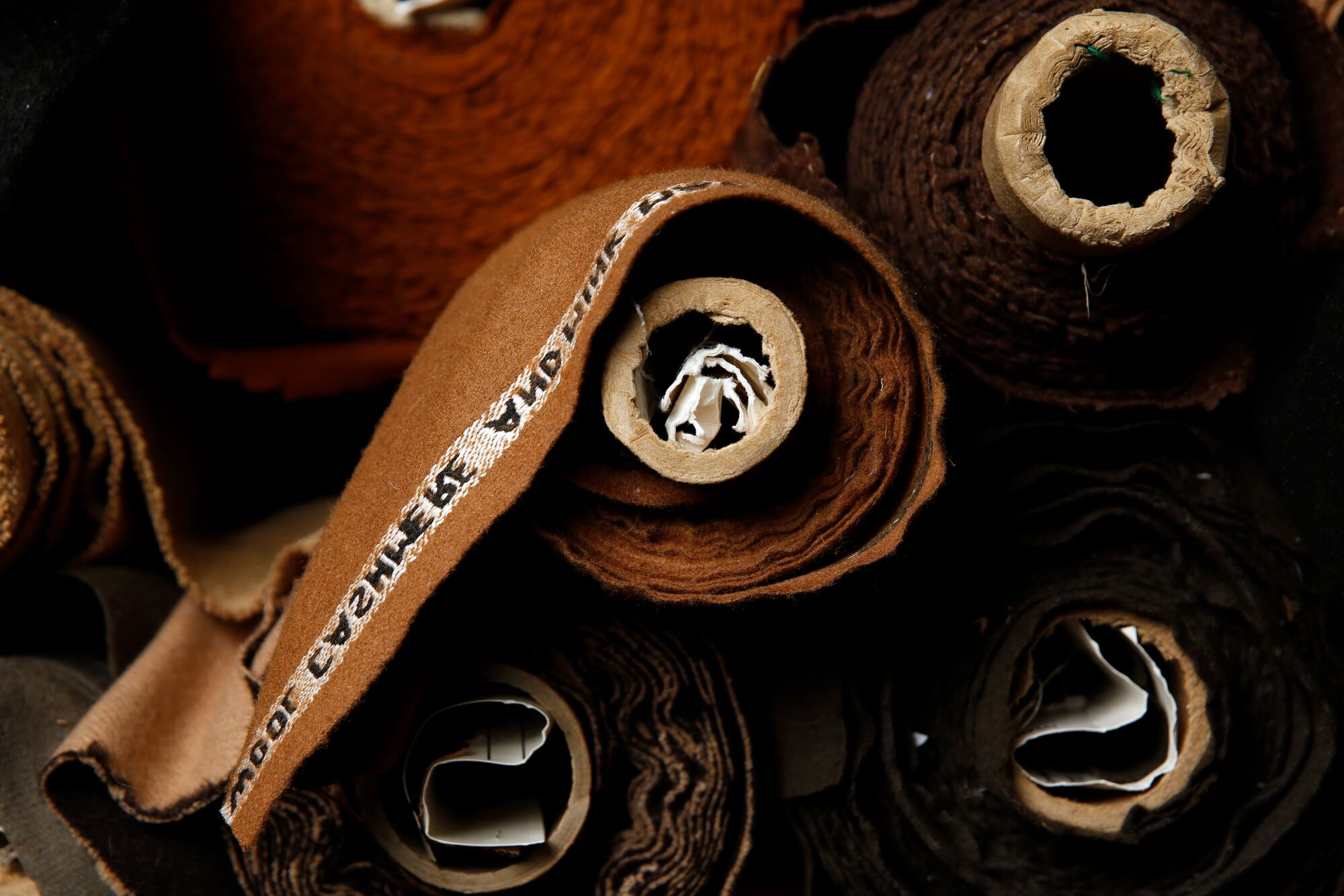 Spools of wool and cashmere fabrics are for sale at at Mood Fabrics. (Photo By Dania Maxwell / Los Angeles Times)