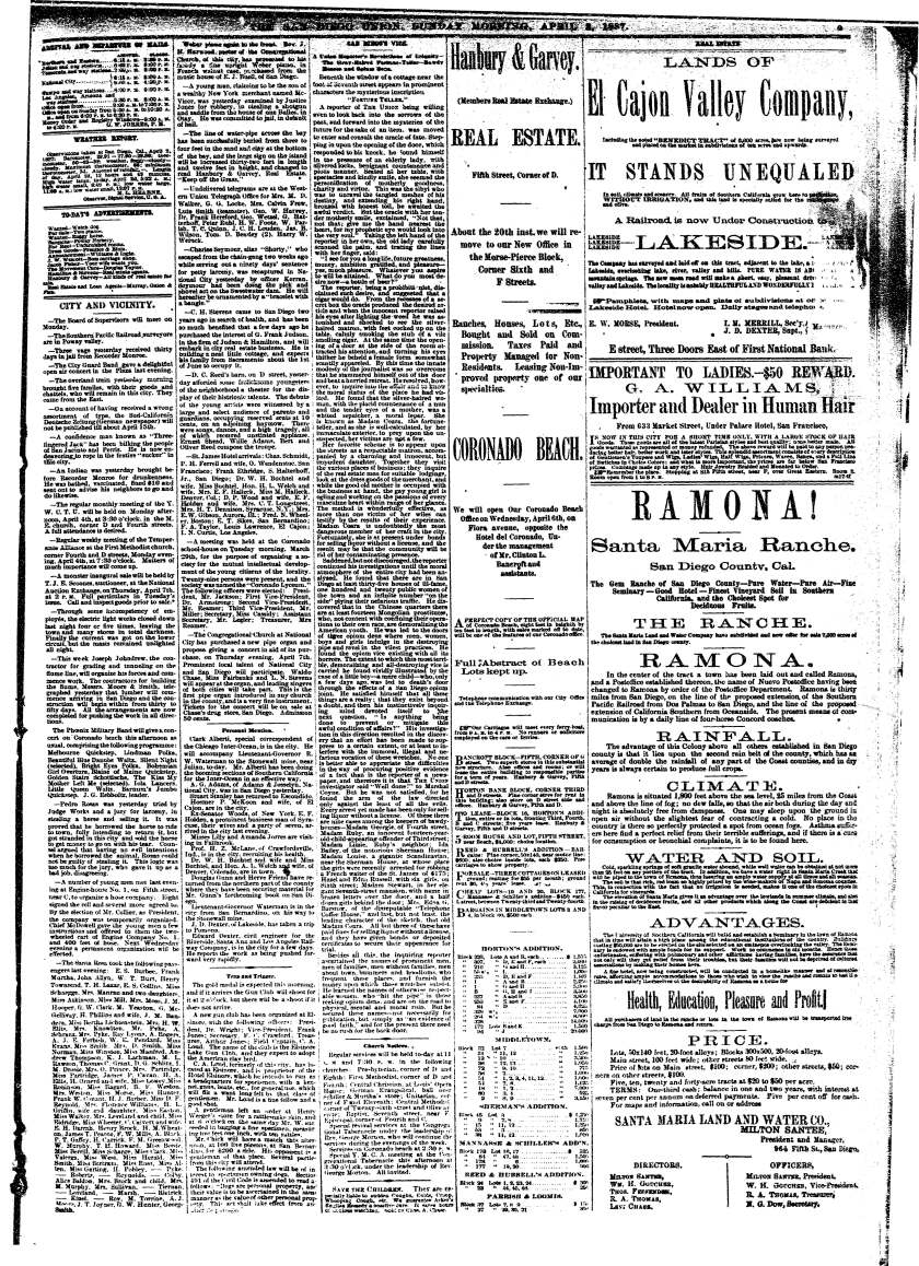 'San Diego's Vice," an expose from The San Diego Union, Sunday, April 3, 1887.