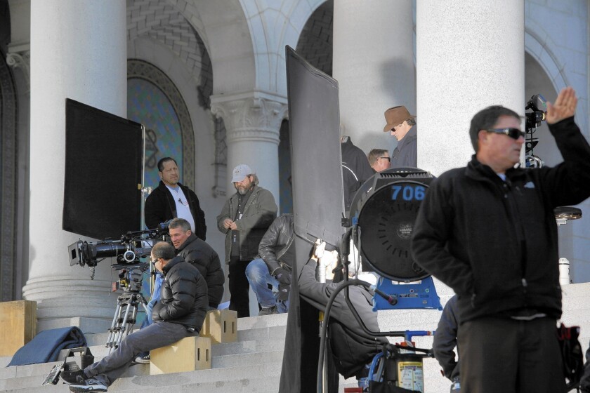 Proposed legislation would extend the California film tax credit program until 2022. It would broaden eligibility to include big movie productions, all television series and provide a special incentive for shooting outside the traditional Los Angeles-centered area. Above, filming of "Gangster Squad" at L.A. City Hall in 2011.