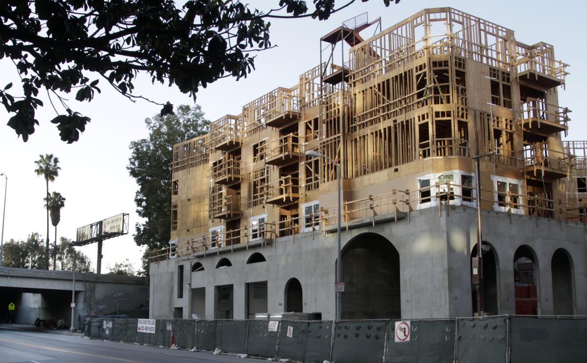 The Da Vinci Apartments under construction on Temple Street next to the 110 Freeway in Los Angeles in 2014.