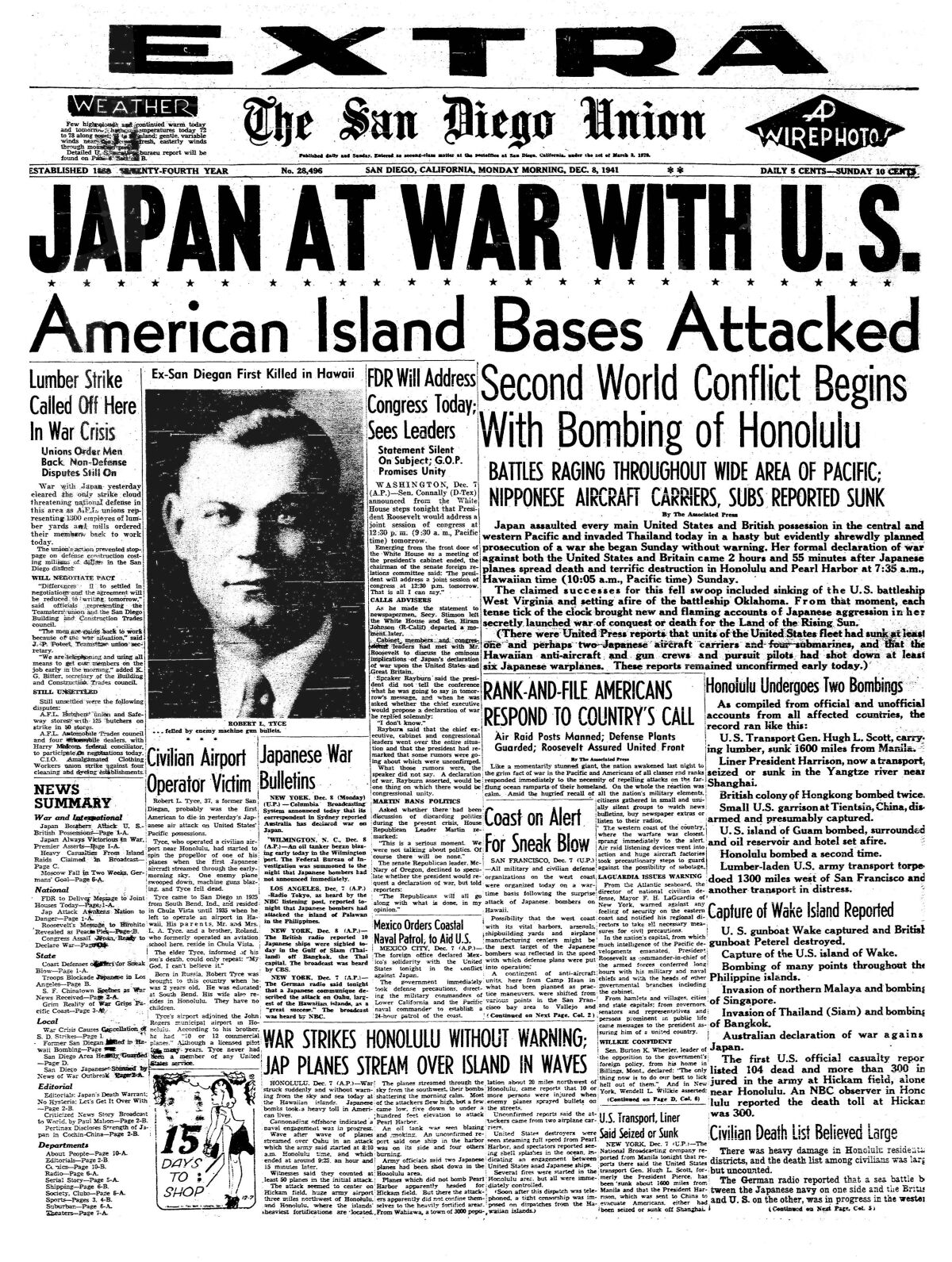 December 8, 1941 front page