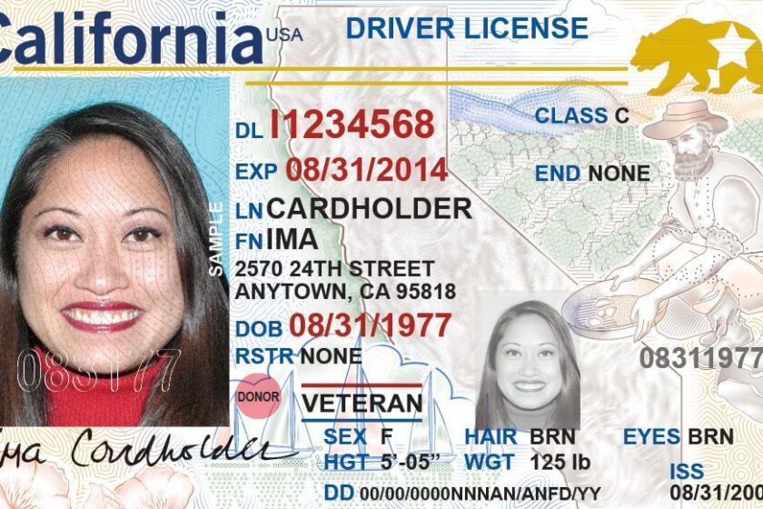 An example of the REAL ID driver license. Beginning Jan. 22, you can apply for a California driver's license that will be compliant when airplane-boarding ID rules change Oct. 1, 2020. The new license costs $33, the same as a regular license. Credit: DMV