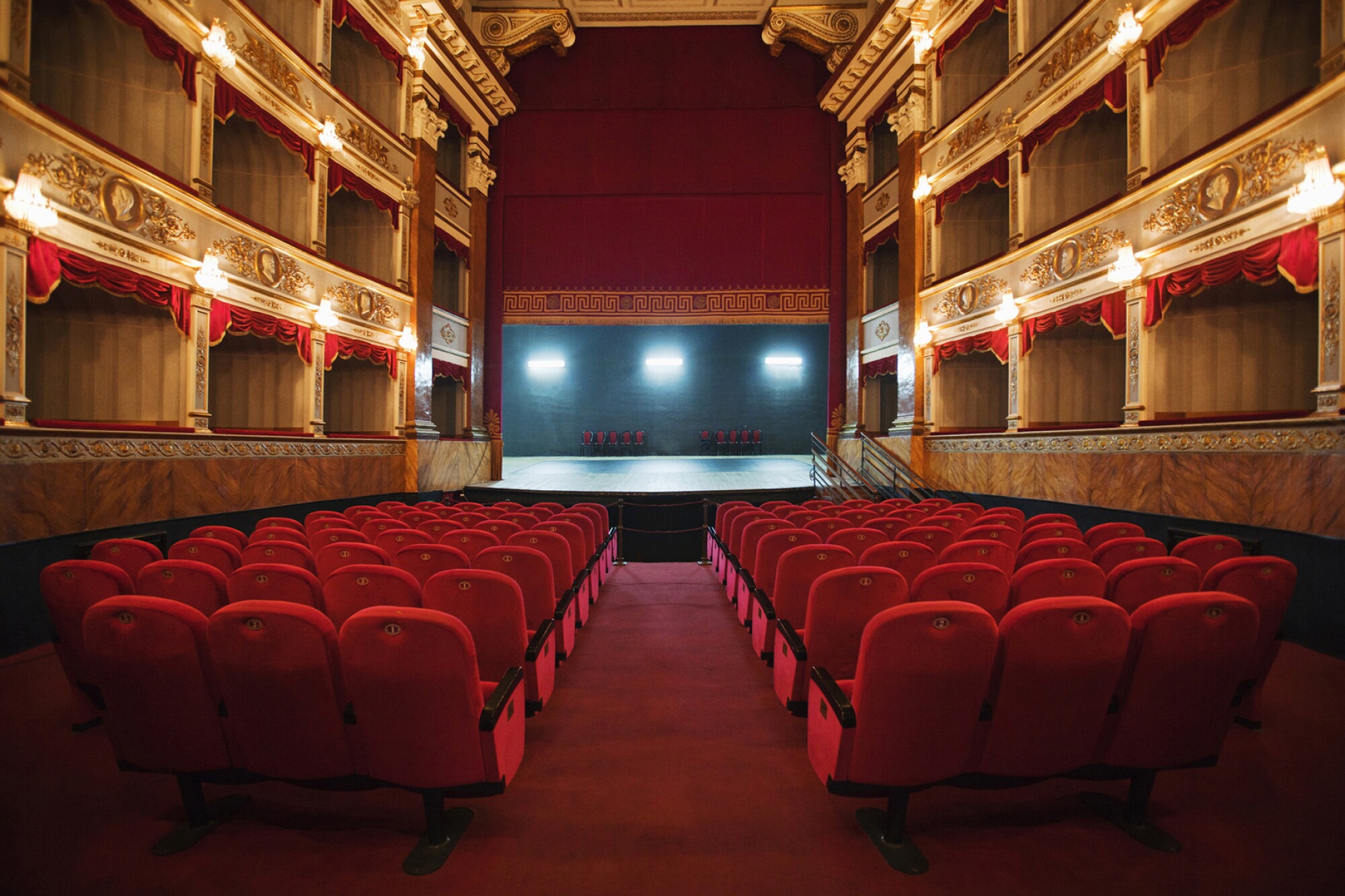 large empty classical theatre in baroque style
