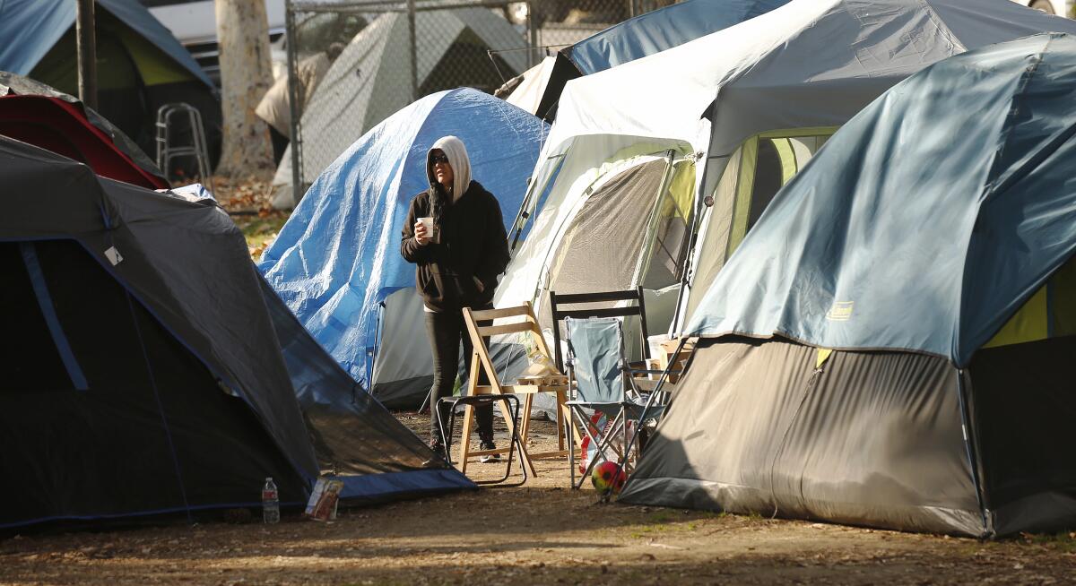 A homeless encampment in Echo Park.