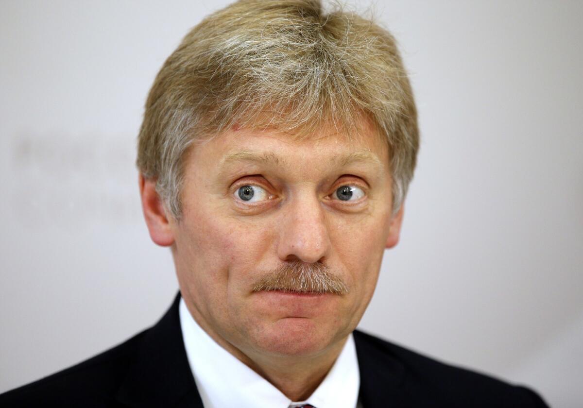 Russian President Vladimir Putin's press secretary Dmitry Peskov listens for a question during his news conference at the ASEAN Russia summit, in the Black Sea resort of Sochi, Russia on Thursday, May 19, 2016.