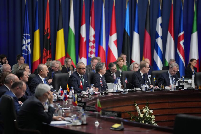 United States Secretary of State Antony Blinken attends at the first day of the meeting of NATO Ministers of Foreign Affairs, in Bucharest, Romania, Tuesday, Nov. 29, 2022. (AP Photo/Andreea Alexandru)
