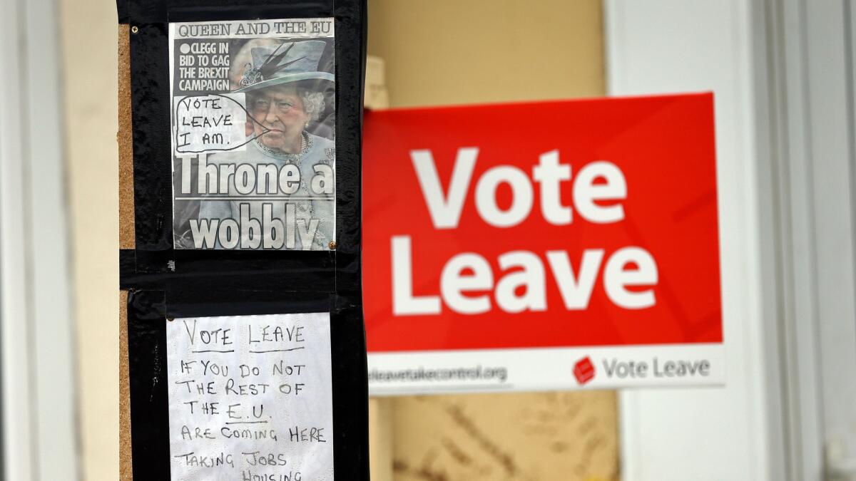A Leave poster in the northeast English city of Redcar.