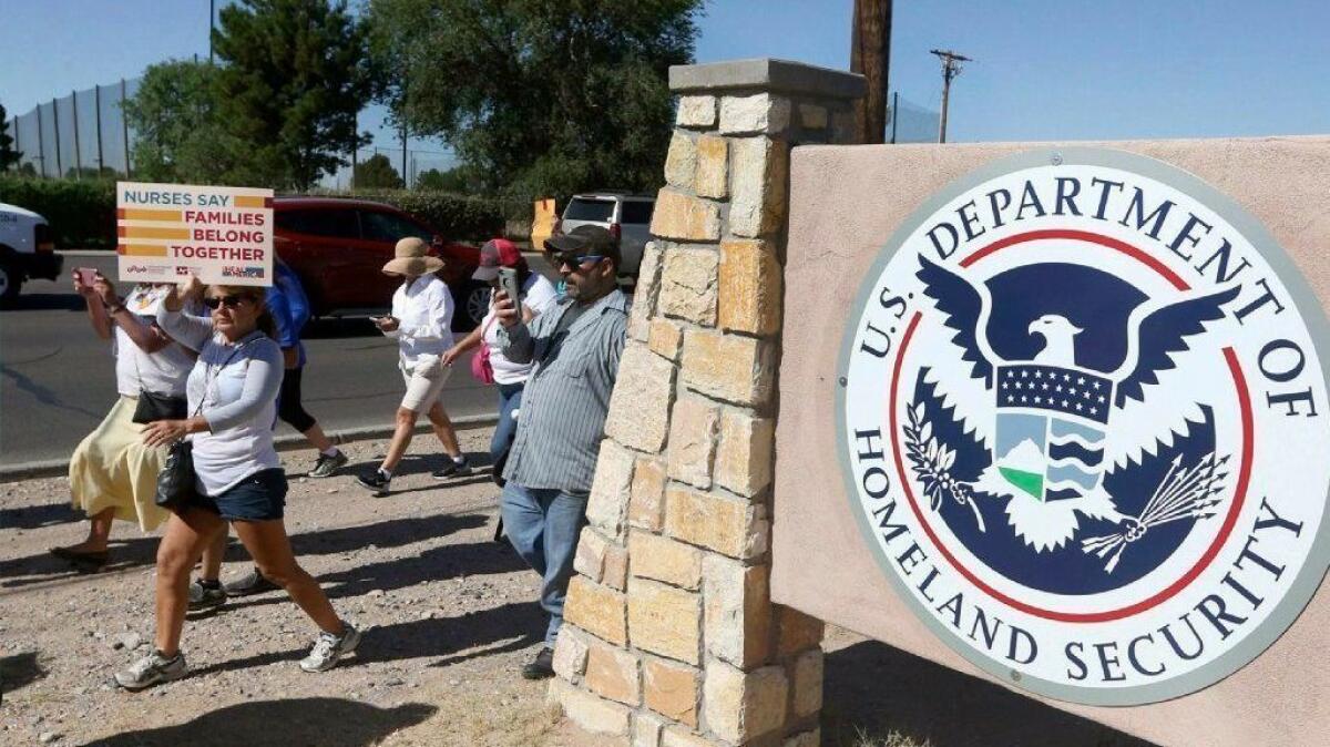 Protesters demonstrate outside Immigration and Customs Enforcement's El Paso Processing Center in Texas in June 2018.