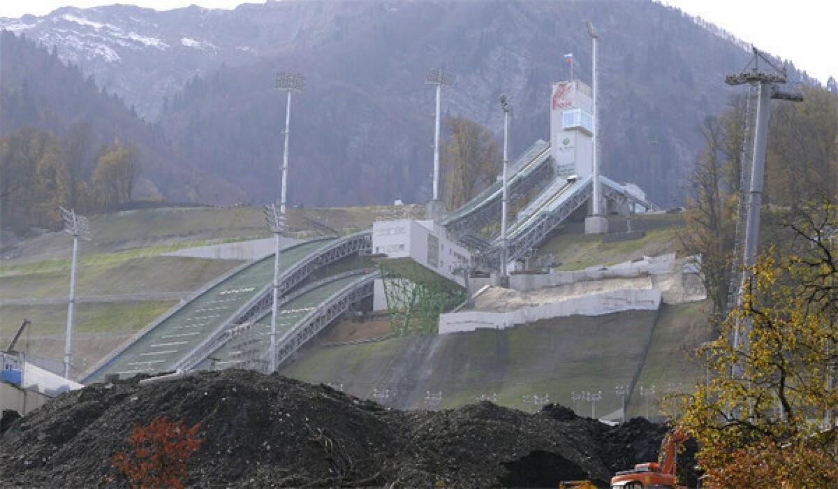 A view of the RusSki Gorki Jumping Center in Krasnaya Polyana, Russia where several events will be held during the Sochi 2014 Winter Olympic Games.