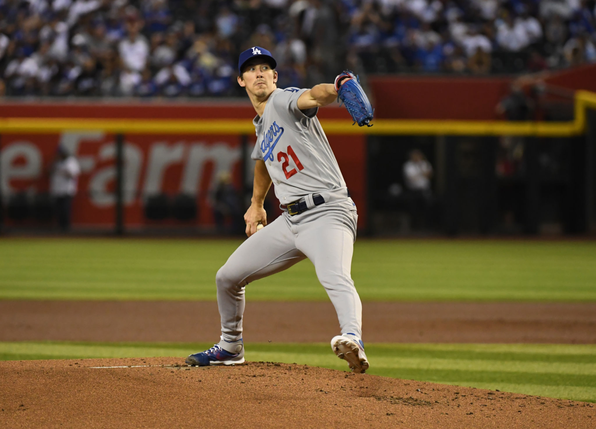 Dodgers starter Walker Buehler delivers during the first inning against the Diamondbacks on Saturday.