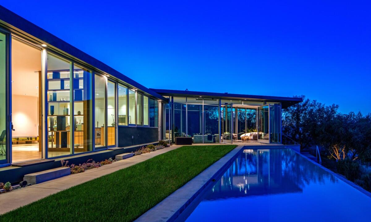 The striking home sits atop a narrow ridge in Laurel Canyon.