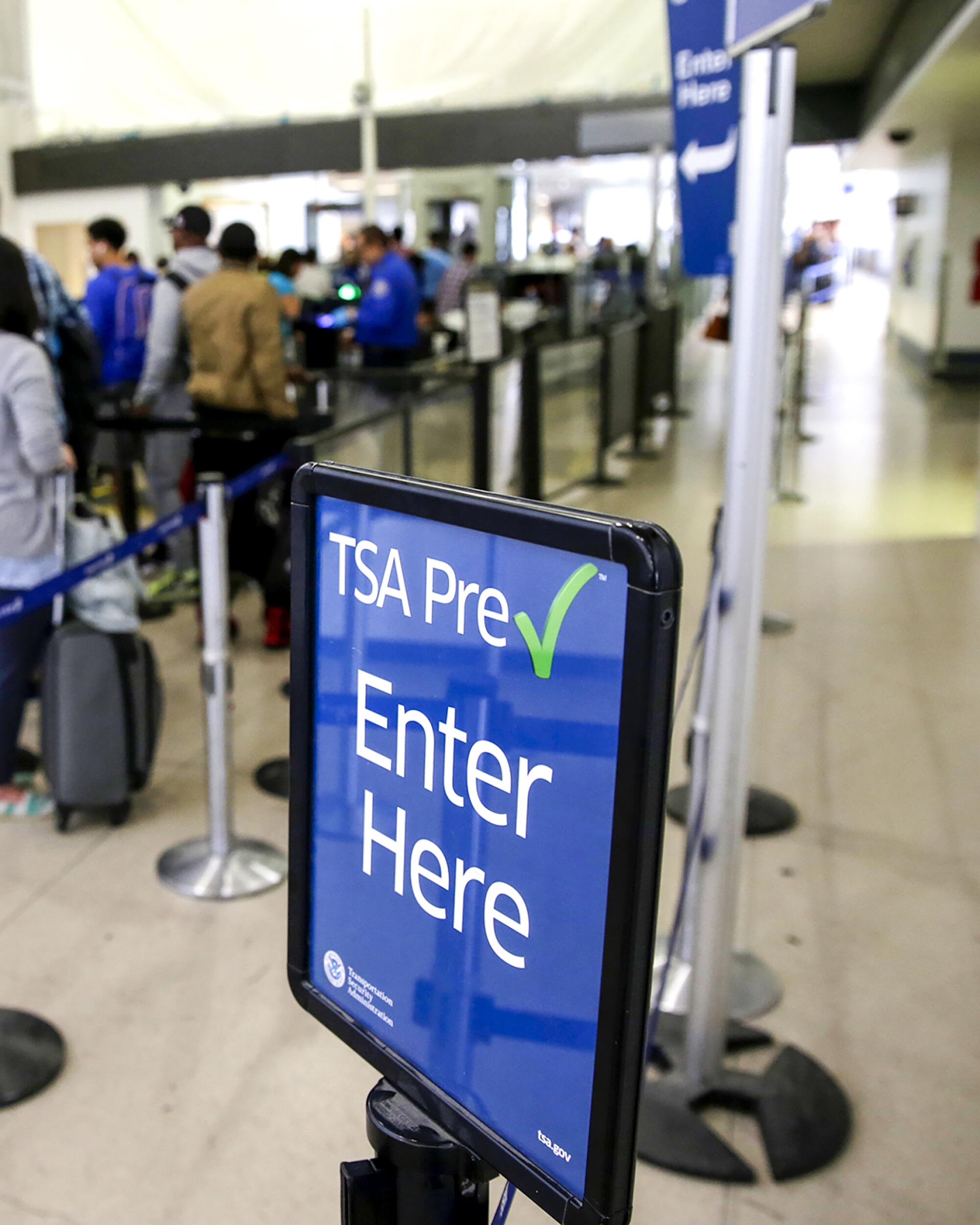 A TSA checkpoint at the United Airlines Terminal at LAX