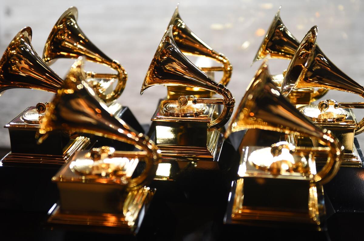 Grammy trophies.
